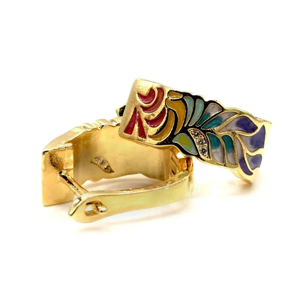 Sterling silver 925 earrings with blue acrylic accents and gold tones. - Picture 7 of 7